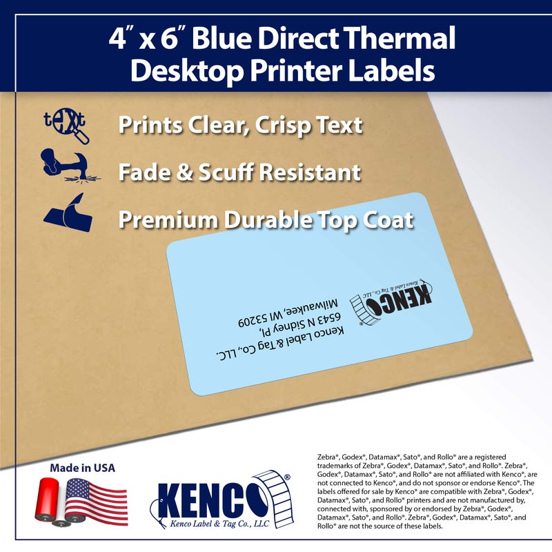 KENCO 4"" X 6"" Direct Thermal Perforated Stickers Labels for Shipping Labels, Inventory, and Color Coding - Compatible with Zebra, Rollo, Godex and More (Blue, 1 Roll) - Image 3